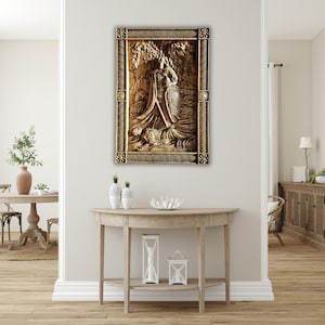 Viking Warrior Wood Carving Panel | Norse Mythology Wall Art | Battle Scene Relief | Handcrafted Nordic Decor | Viking Home Gift
