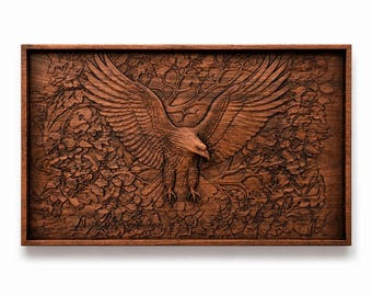 Hand Carved Beech Wood Eagle Wall Art - Rustic Wildlife Decor