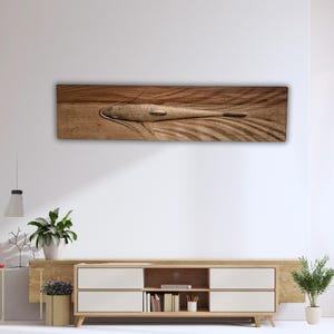 Hand Carved Wood Shark Wall Art - Large Size Crocodile Wood Sculpture - Rustic Easter Wood Carving Decor - Contemporary Wood Carving Art