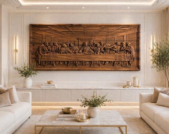 Hand Carved Beech Wood Last Supper Wall Art, Luxury Christian Religious Decor