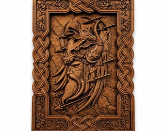 Hand-Carved Viking Warrior Beech Wood Panel – Norse Decor
