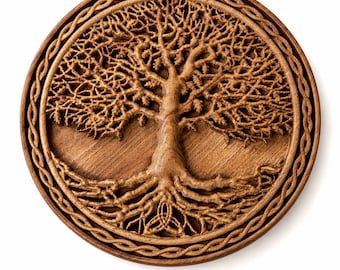 Tree of Life Wood Carving Wall Art | Spiritual Gift for Her | Celtic Beech Relief Panel | Yoga Meditation Decor | Meaningful Home Art