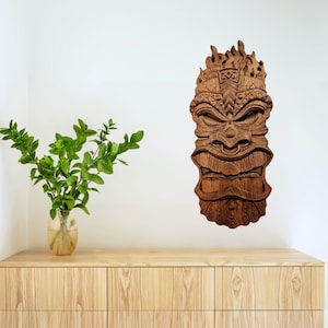 Hand-Carved Tiki Mask – Polynesian Spirit Carving – Wooden Wall Art – Exotic Home Decor – Unique Gift