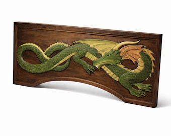 Dragon Wall Art Gift for Father – Hand Painted Fantasy Wood Panel for Living Room – Unique Statement Decor