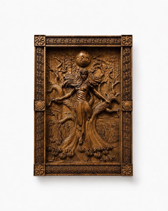 Witchy Art Shop: Slavic Pagan Art Wood Carving Wall Decor | Folk Horror Spirit Panel | Unique Handmade Beech Relief
