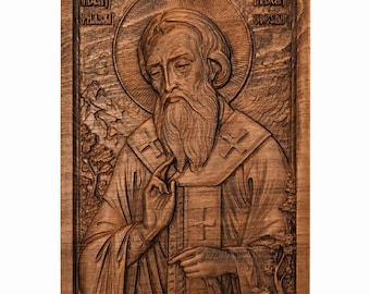 Hand Carved Saint John Icon | Solid Beech Wood Orthodox Wall Art