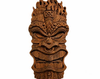 Hand-Carved Beech Wood Tiki Mask – Polynesian Wall Art