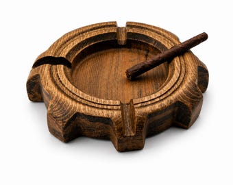 Handmade Carved Beech Wood Ashtray | Gothic Cigar Smoking Tray
