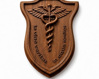 Caduceus Wood Carving Wall Art | Doctor Gift Medical Office Decor | Nurse Graduation Gift | Beech Relief Panel | Medical Symbol Art