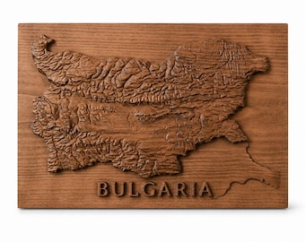 Bulgaria Map Wood Carving Wall Art | 3D Relief Topographic Wooden Map | Housewarming Gift | Travel Lover Gift | Hand Carved