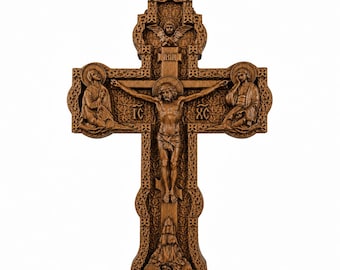 Hand Carved Orthodox Cross Wall Decor, Christian Beech Wood Relief, Luxury Religious Wall Art, Handmade Spiritual Gift