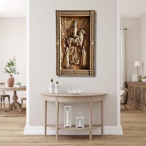 Odin on Horse Wood Carving | Norse Mythology Wall Art | Viking God Relief Panel | Handmade Wooden Pagan Decor | Nordic Home Gift