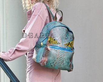 Snakeskin Backpack for Women - Turquoise Blue Python Leather Backpack
