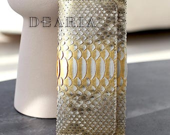 Gold Python Leather Wallet: Exotic Snake Skin Flap Clutch Women's