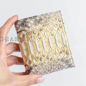 Tarjetero pequeño de piel de serpiente - Minicartera fina para mujer - Tarjetero compacto de piel de pitón auténtica para billetes y monedas