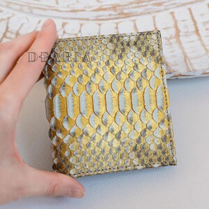 READY TO SHIP Gold Snakeskin Card Wallet - Python Leather Skin Small Wallet for Women