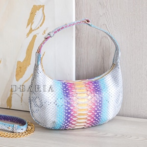 Python Skin Baguette Handbag - Multicolor Snakeskin Exotic Purse Bag
