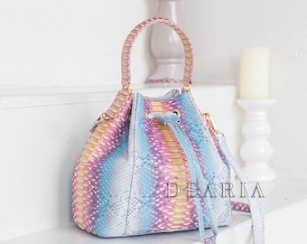 Python Leder Multicolor Beuteltasche - Schlangenhaut Designer Handtasche - Luxus Regenbogen Exotische Geldbörse für Frauen