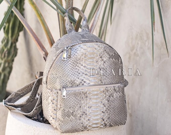 Metallic Snakeskin Women's Soft Backpack - Exotic Leather Python Backpack for Ladies
