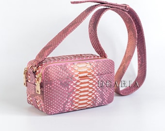 Pink Python Leather Crossbody Bag: Structured Snakeskin Purse