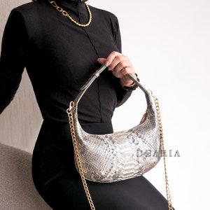 Bolso baguette de piel de pitón - Bolso bandolera de piel de serpiente auténtica - Bandolera compacta - Bolso de diseño de lujo de piel exótica