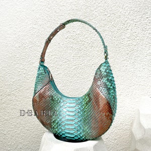 Python Leather Green Bag - Fashion Bag - Snakeskin Handbag - Exotic Moon Bag - Luxury Shoulder Bag