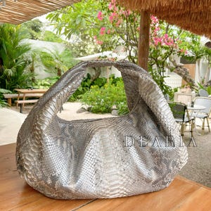 READY TO SHIP Pearl Python Leather Slouchy Bag - Real Snakeskin Shoulder Large Soft Tote Bag - Oversized Luxury Purse
