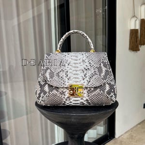Genuine Python Leather Bag - Gray White Snakeskin Shoulder Crossbody Purse