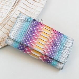 multicolor python leather wallet with metallic gold center front view