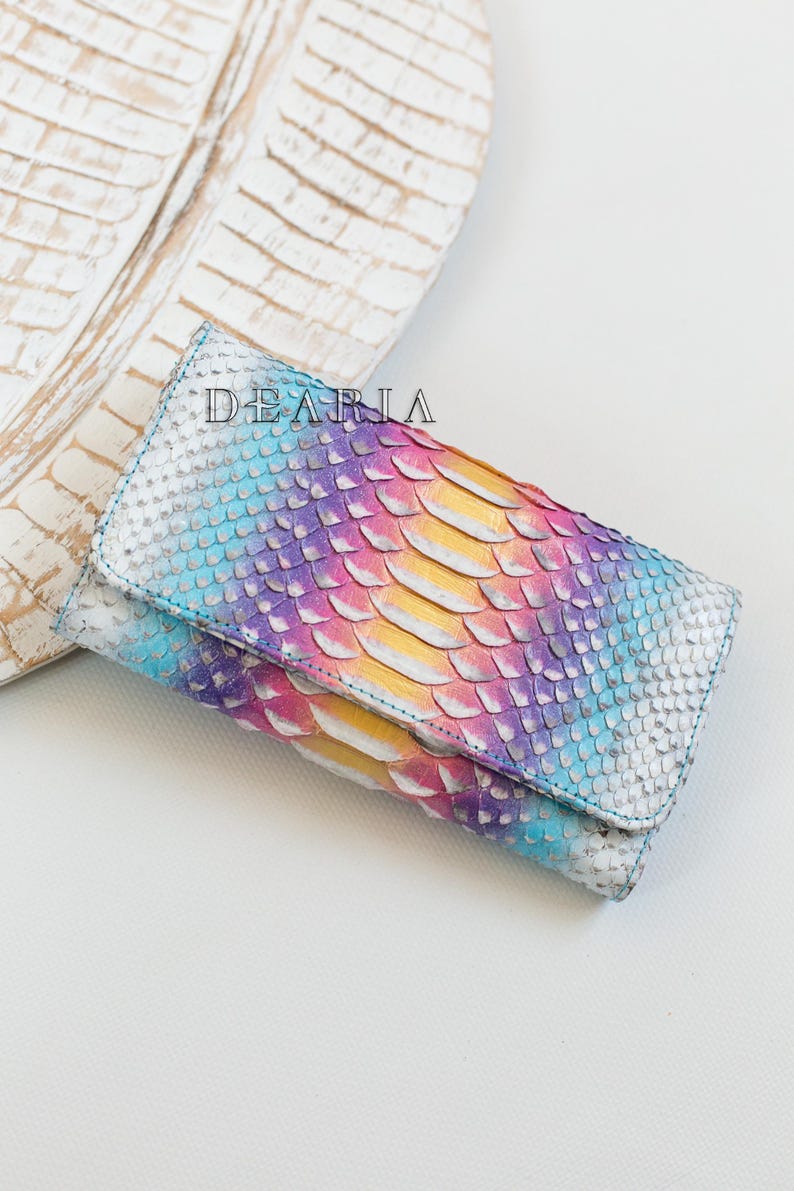 multicolor python leather wallet with metallic gold center front view