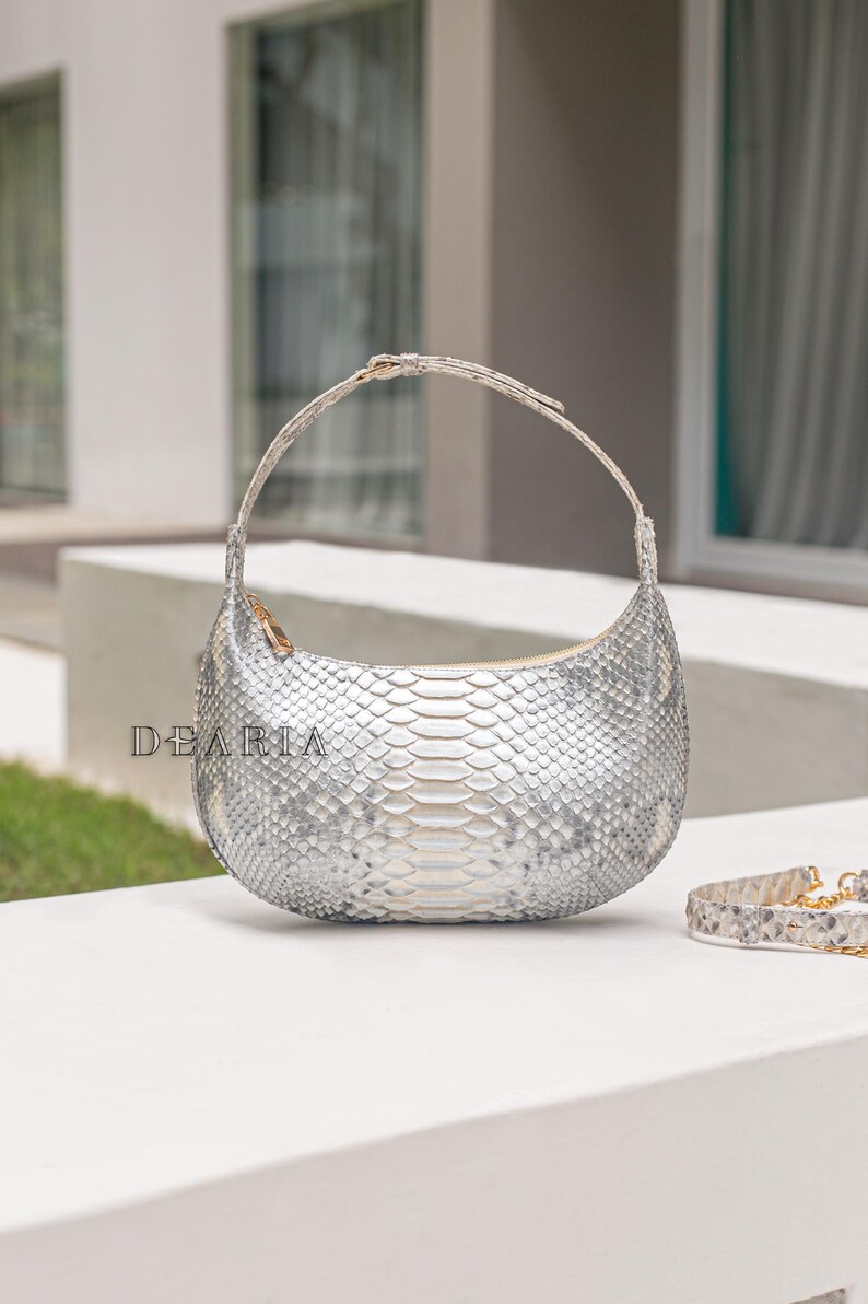 Python Leather Baguette Bag - Genuine Snake Skin Shoulder Purse ...