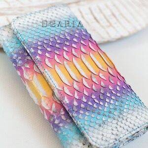 colorful snakeskin long wallet for women closed flap detail