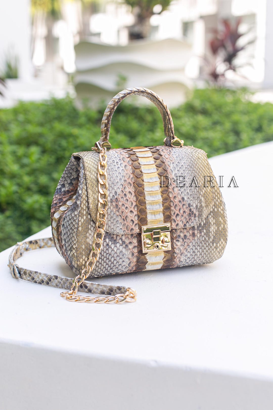Gold Python Handbags Genuine Python Snakeskin Top Handle Bag - Gold Beige Exotic Handbag - Etsy