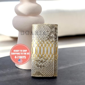 Gold Python Leather Wallet: Exotic Snake Skin Flap Clutch Women's