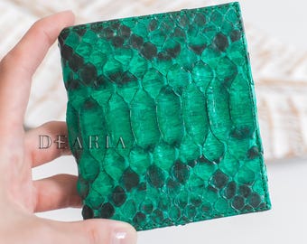 Emerald Green Python Skin Card Wallet – Exotic Leather Bifold Wallet for Women