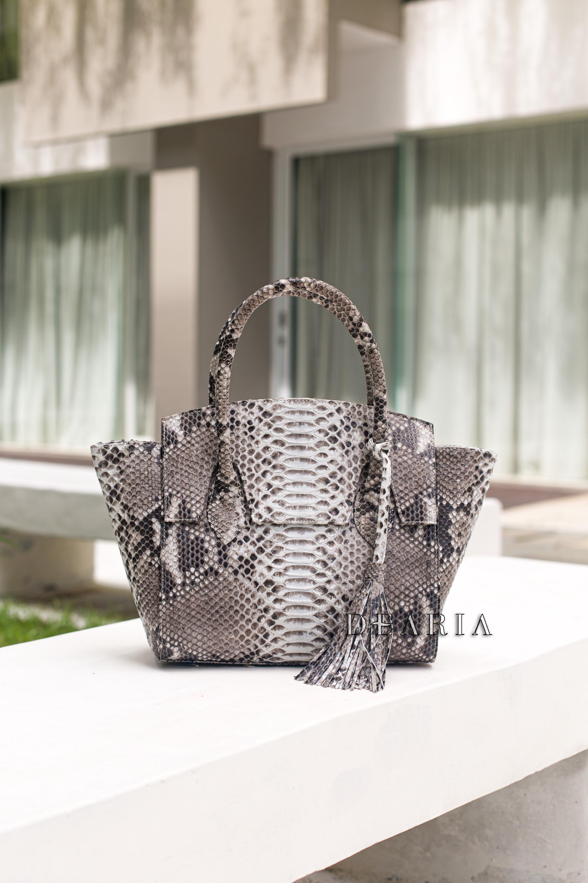 Python Leather Bronze Tote Bag - Luxury Exotic Brown Handbag ...