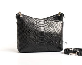 Python Leather Soft Crossbody Bag - Women’s Designer Snakeskin Shoulder Purse with Zipper
