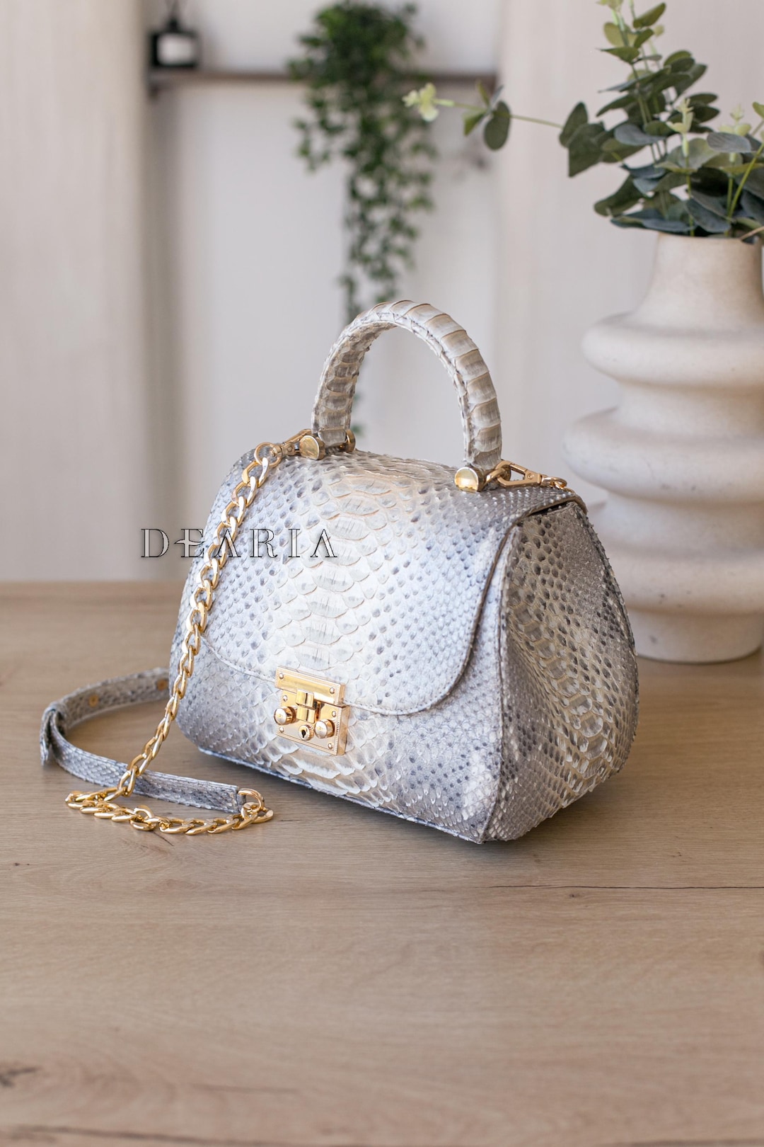 Pearl Metallic Python Leather Bag - Real Snakeskin Crossbody Purse - Etsy