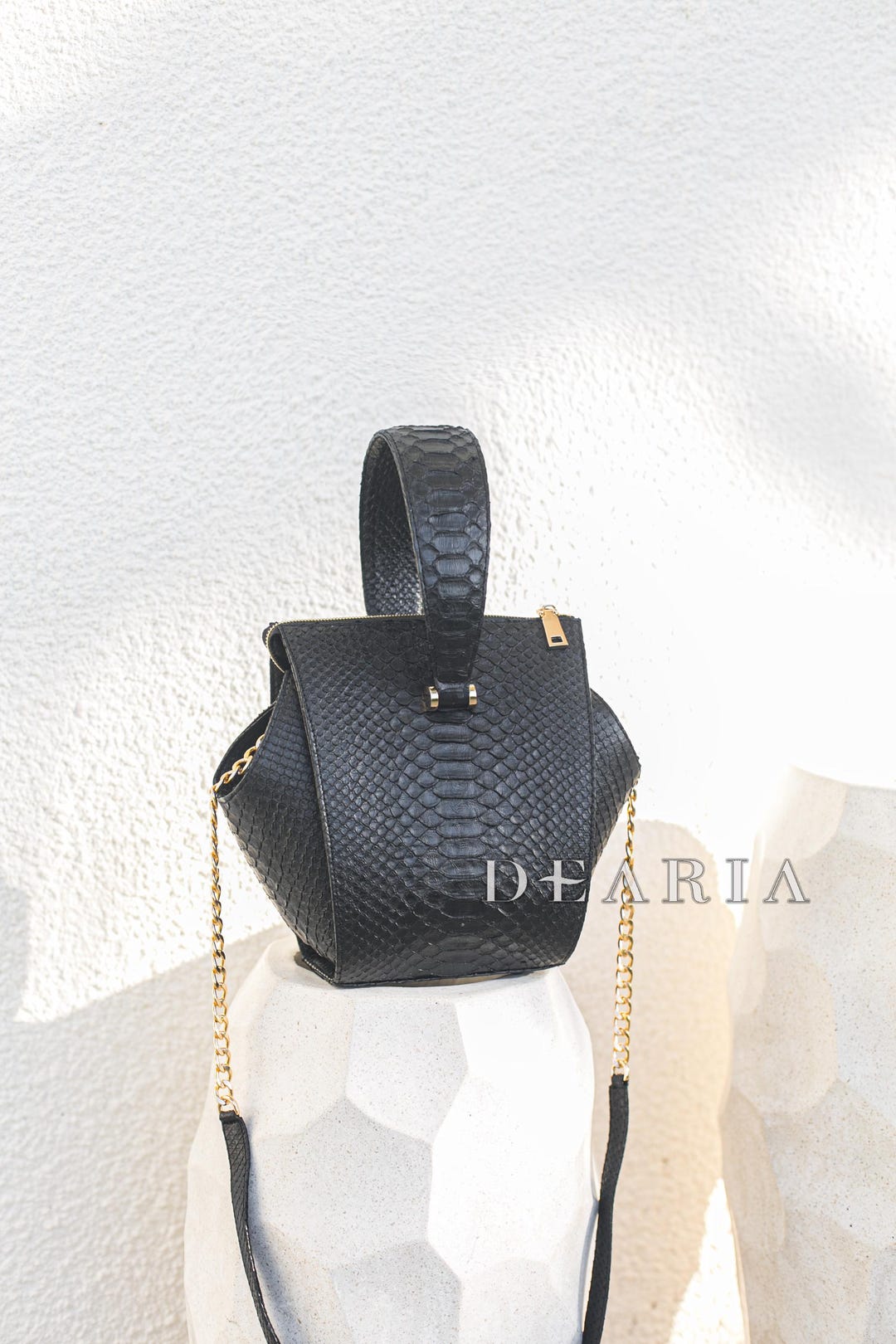 Luxury Python Leather Handbag - Unique Black Python Bag With Chain ...
