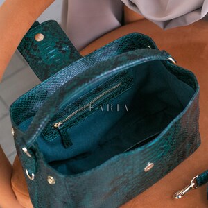 Interior view of spacious python leather tote bag