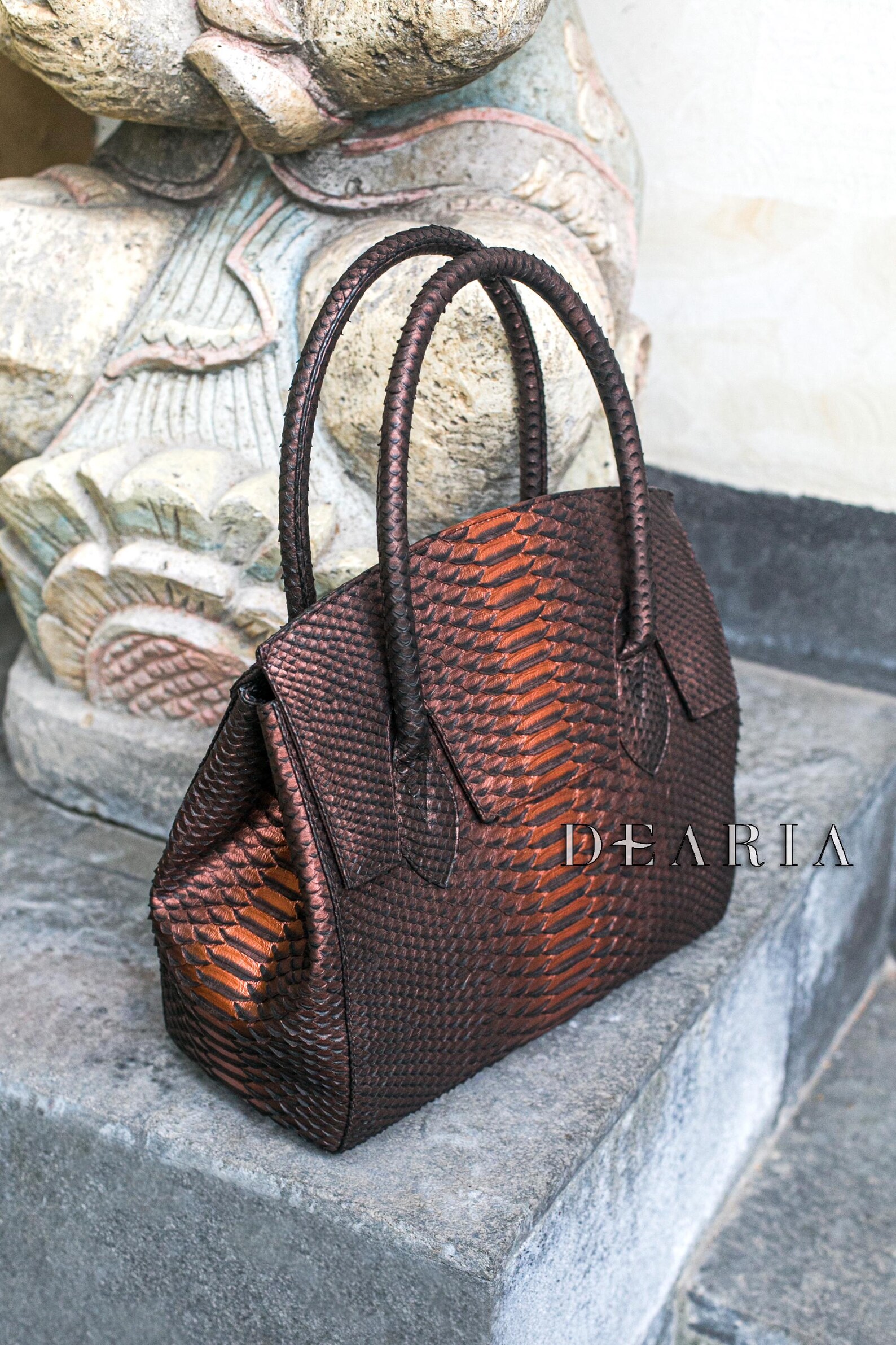 Python Leather Bronze Tote Bag - Luxury Exotic Brown Handbag ...