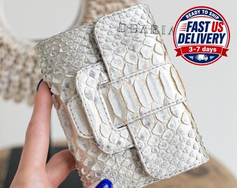 Pearl and Gray Snakeskin Wallet for Women - Python Leather Wallet
