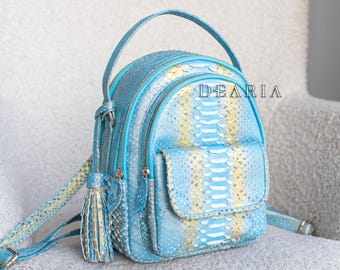 Python Leather Convertible Bag - Genuine Snakeskin Backpack Purse