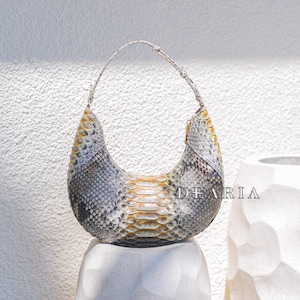 Python Bag - Snakeskin Handbag - Exotic Leather purse - Moon Bag