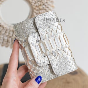 Snakeskin Wallet - Python Wallet Women's - Gold Snake Leather Wallet - Compact Foldable Wallet with id window