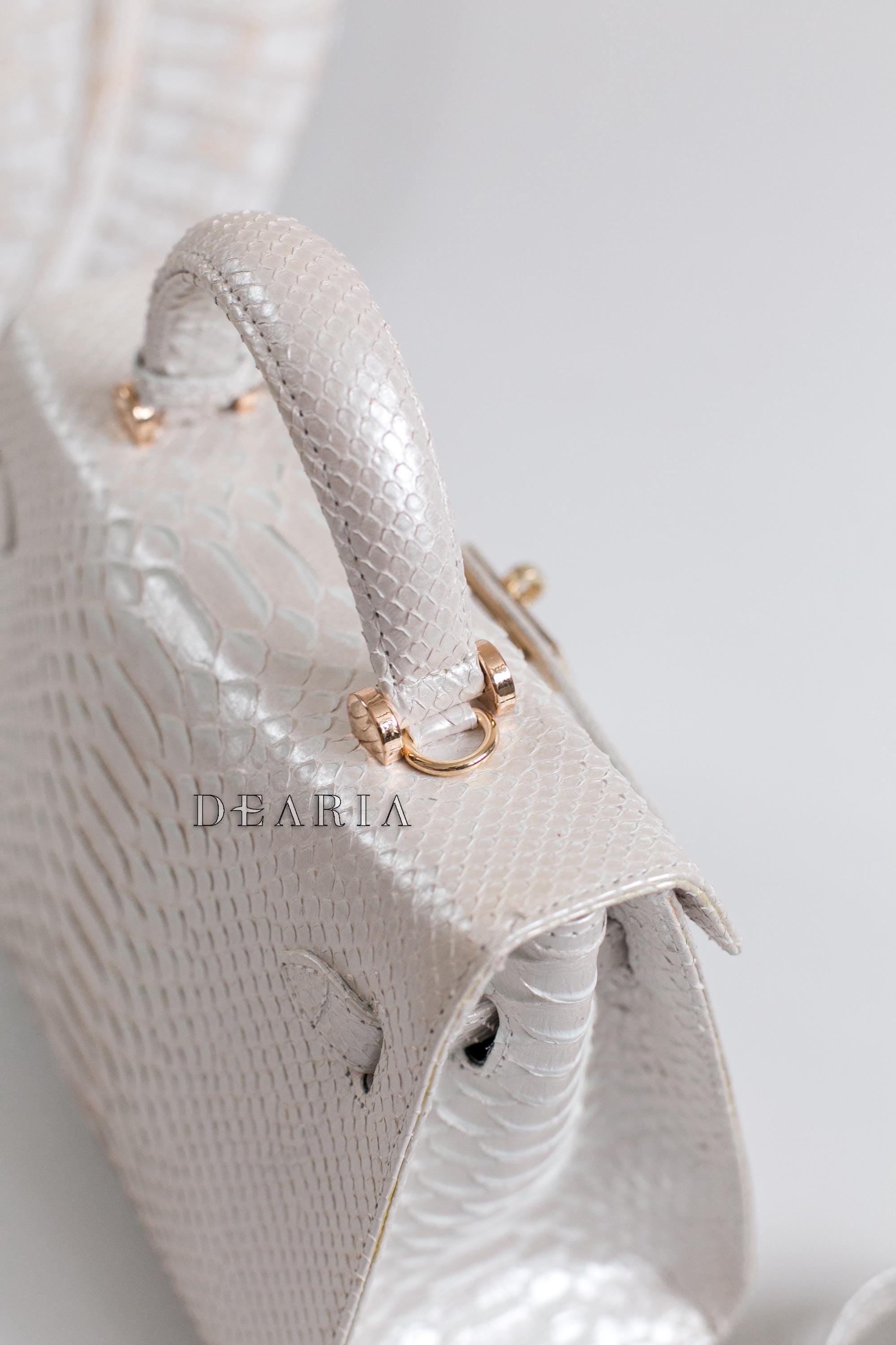 White Python Handbag White Luxury Python Leather Top Handle Bag – Pearl Ivory Exotic ...