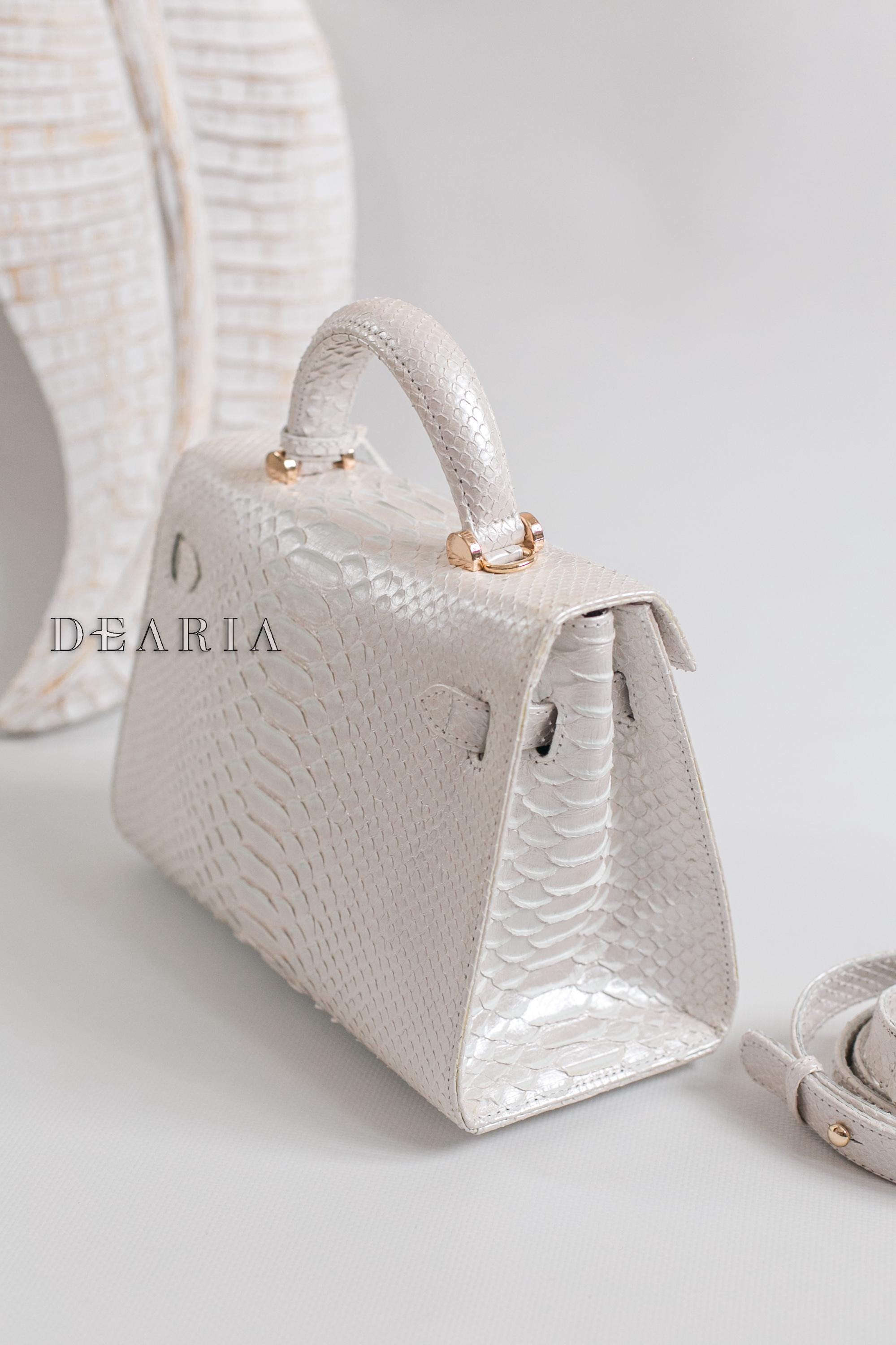 White Python Handbag White Luxury Python Leather Top Handle Bag – Pearl Ivory Exotic ...