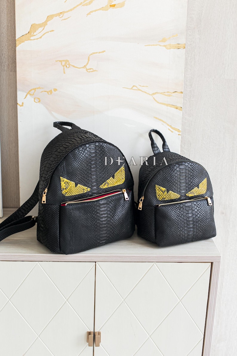 Black Python Leather Backpack - Black Exotic Leather Bag for Women - Designer Backpack