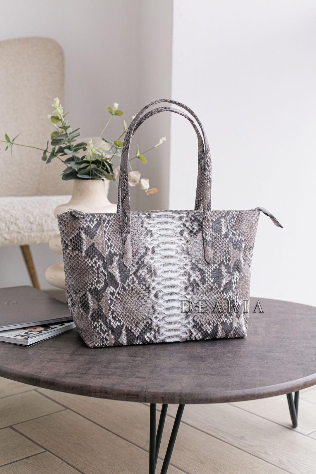 grey python tote bags | natural unique scale from... Soft Python Leather Tote Bag - Real Snakeskin Gray White Shoulder Bag ...