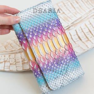 Multicolor Python Leder Luxus Geldbörse - Exotische Schlangenhaut Lange Flap Clutch Damen